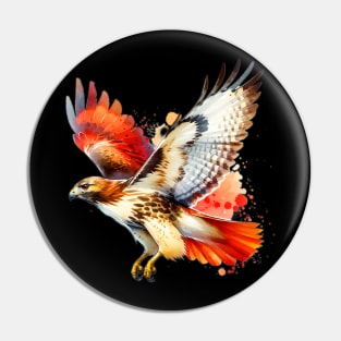 Watercolor Flying Red Tailed Hawk Pin