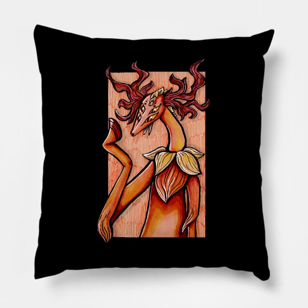 Orange Deer Monster Pillow by Space Kale