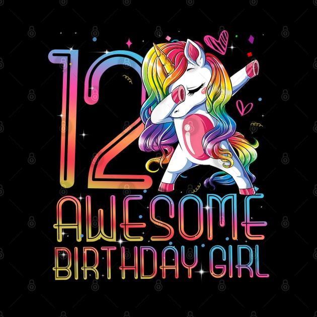 12th Birthday Girl 12 Years Old Awesome Unicorn Dabbing Bday by The Design Catalyst