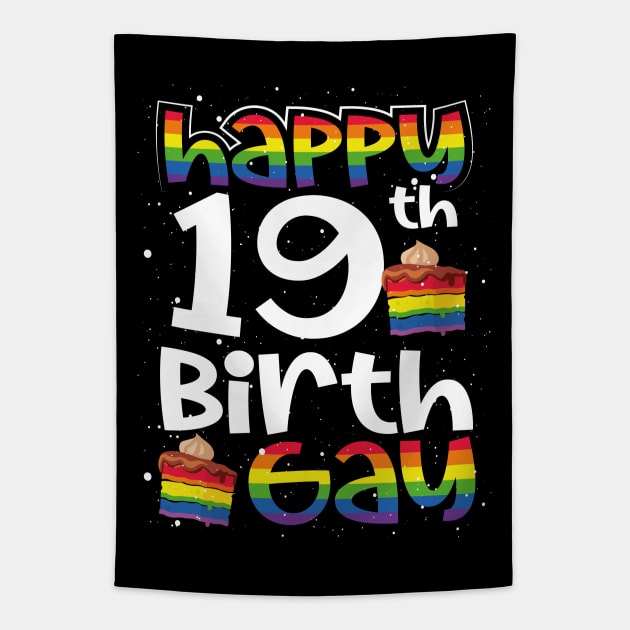 Gay Lesbian Pride Rainbow Flag LGBTQ 19TH Birthday Birthgay Tapestry by BonnaVida