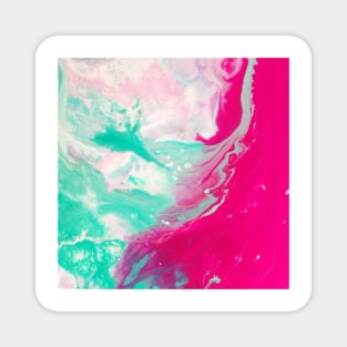 Fluid textured painting pink and mint green Magnet