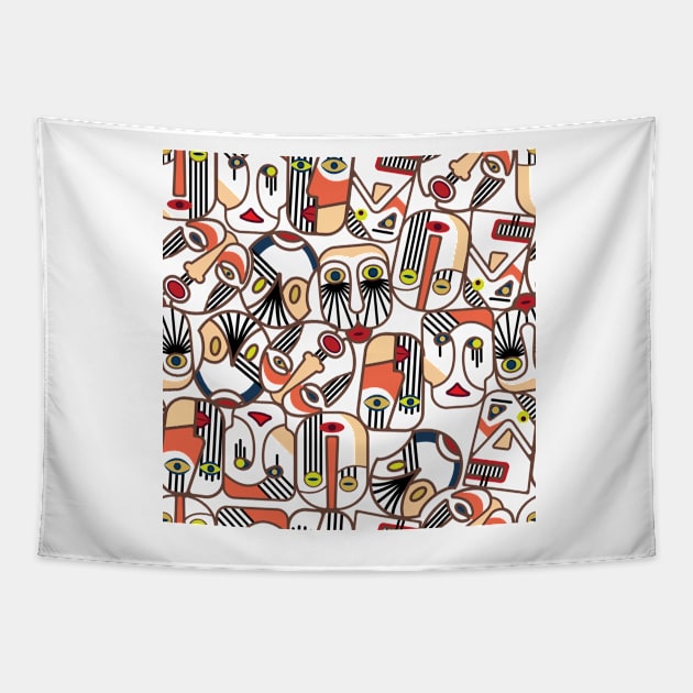 funny faces with emotions Tapestry by Mammoths