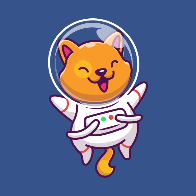 Cute Cat Astronaut Floating In Space Cartoon by Catalyst Labs