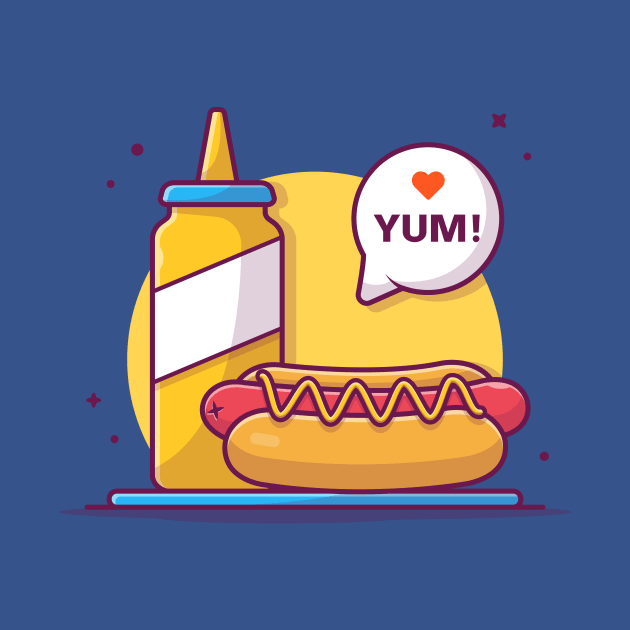 Hot dog With Mustard Cartoon Vector Icon Illustration by Catalyst Labs