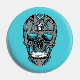 Blue Grey Los Muertos Skull Pin