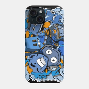 Blue and yellow graffiti cartoon characters Phone Case