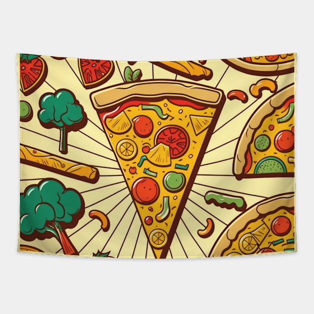 Pizza Pattern Line Drawing Colorful, Awesome Birthday Gift ideas for Pizza Lovers Tapestry by Pezzolano