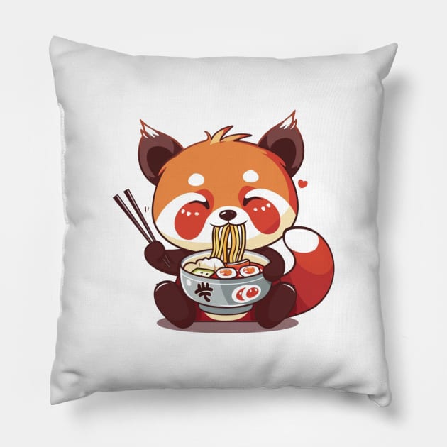 Cute Red Panda eating ramen Pillow by MilkyBerry