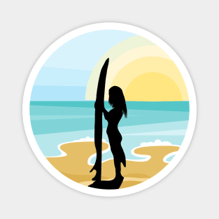 Surfer Girl and Surf Board, Sunset Beach Magnet