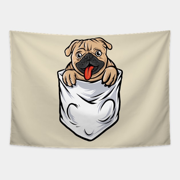 Pug Dog IN Pocket Tapestry by Mako Design 