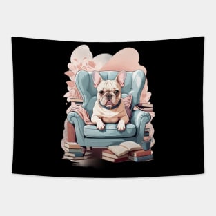 Whimsical French Bulldog Reading Nook Tapestry