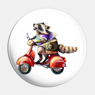 Cute raccoon on motorbike Pin