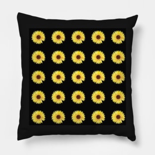 Sunflower Watercolor Pattern with a black background Pillow