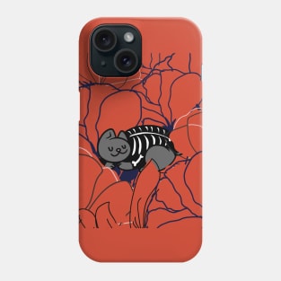 Sleeping cat in flowers field Phone Case