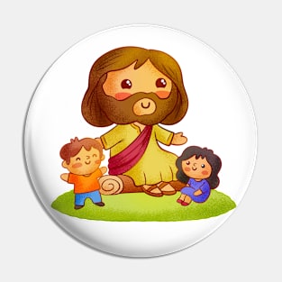 Jesus Children Cartoon Pin