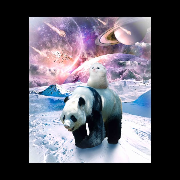 Cute Kitten Cat Riding Panda In Galaxy Space by Random Galaxy