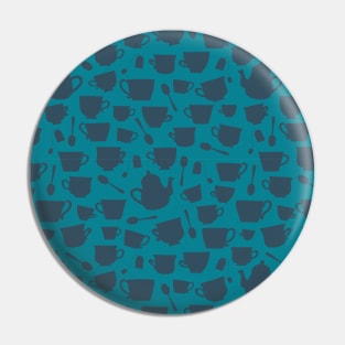 Teacup and Teapot Silhouettes- blue teal Pin