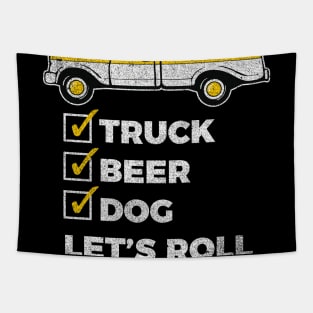 Country Dog - Dog and Truck Weekend Checklist graphic Tapestry