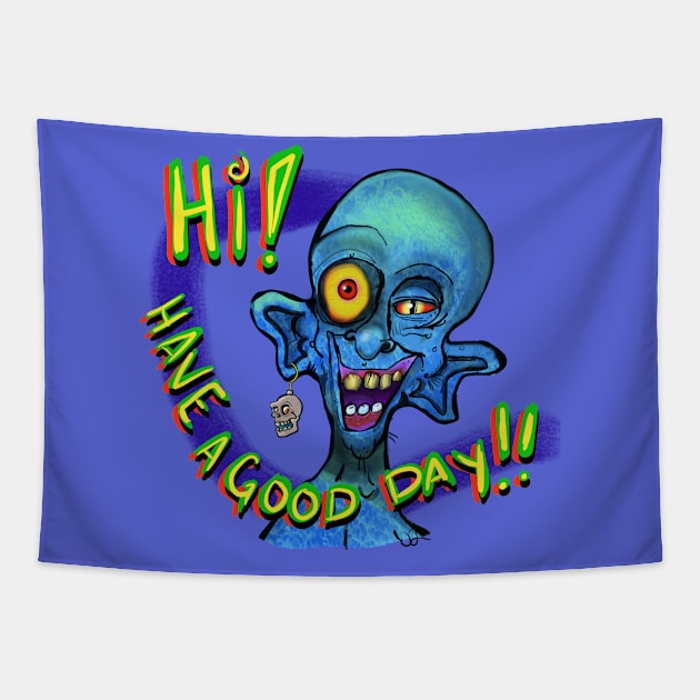 “Have a good day!“ Says Brian the zombie... Tapestry by wolfmanjaq