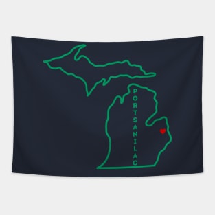 Port Sanilac MI Love (Green) Tapestry