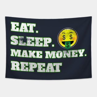 Eat Sleep Make Money Repeat Funny Emoji Face Tapestry