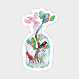 Birds in a Bottle Watercolor Painting Magnet