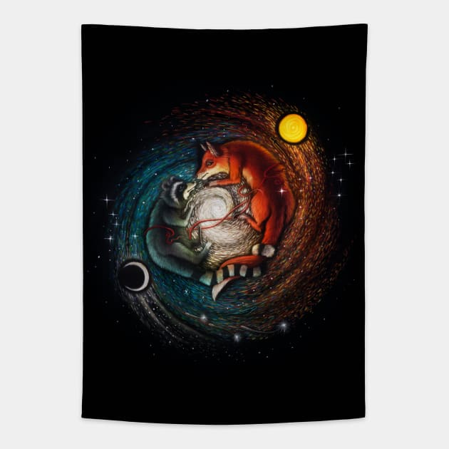 The Fox & The Racoon Tapestry by visionarysea