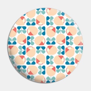 Retro Geometric Floral Pattern Blue, Peach, Coral Pin