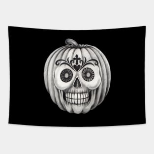 Surreal pumpkin skull halloween. Tapestry