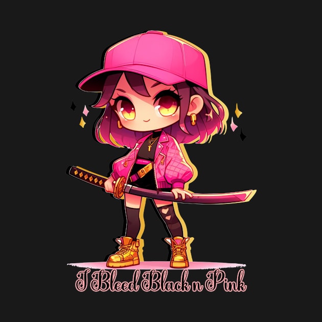 Chibi Samurai Girl Bleed Black n Pink by PlayfulPandaDesigns