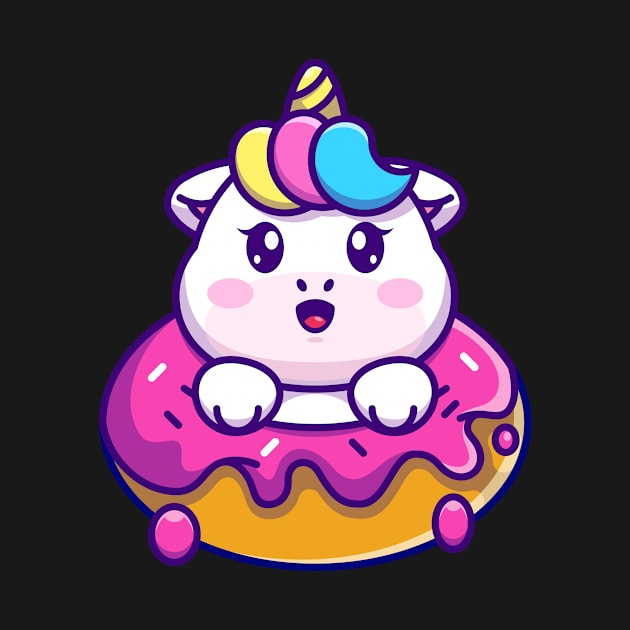 Cute baby unicorn with doughnut cartoon by Wawadzgnstuff