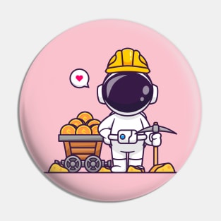 Cute Astronaut Mining Gold Coin Cartoon Pin