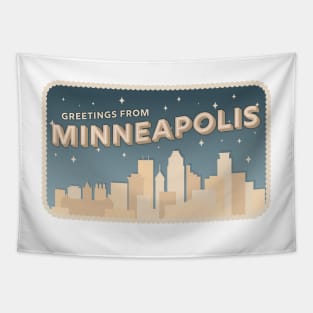 Greetings From Minneapolis Minnesota Retro Night Tapestry