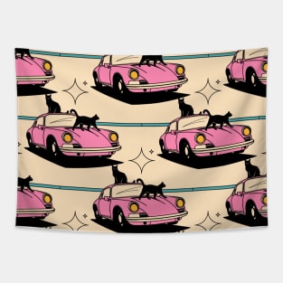 Cool Car Black Cat Pattern in beige Tapestry