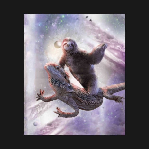 Space Sloth Riding Bearded Dragon Lizard by Random Galaxy