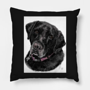 Black Labrador Retriever with a Pink Collar Pillow