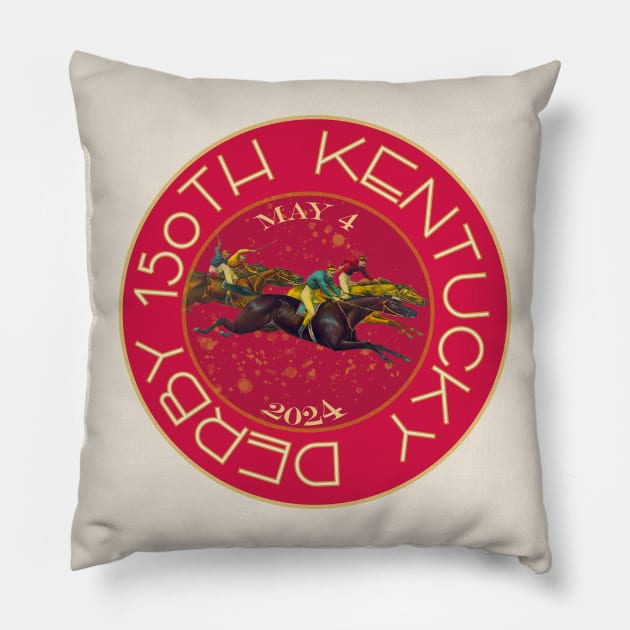 150th Kentucky Derby horse racing design Pillow by Ginny Luttrell