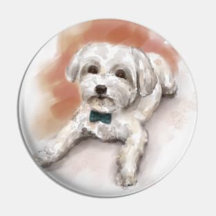 Cute Watercolor Drawing of Maltese, Orange Background Pin