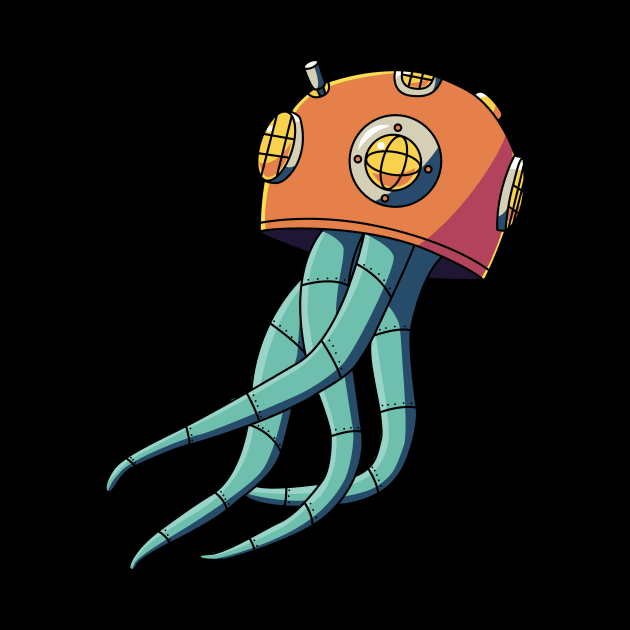 Jellyfish wears diving helmet by rikifadilah