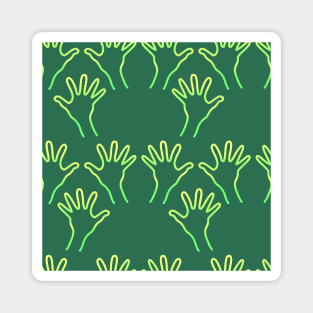 Cave Hands Anew Yellow-Green on Green Magnet