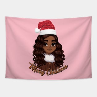 Black Girl Santa, Black Mrs Santa Claus, African American Santa, Merry Christmas Tapestry