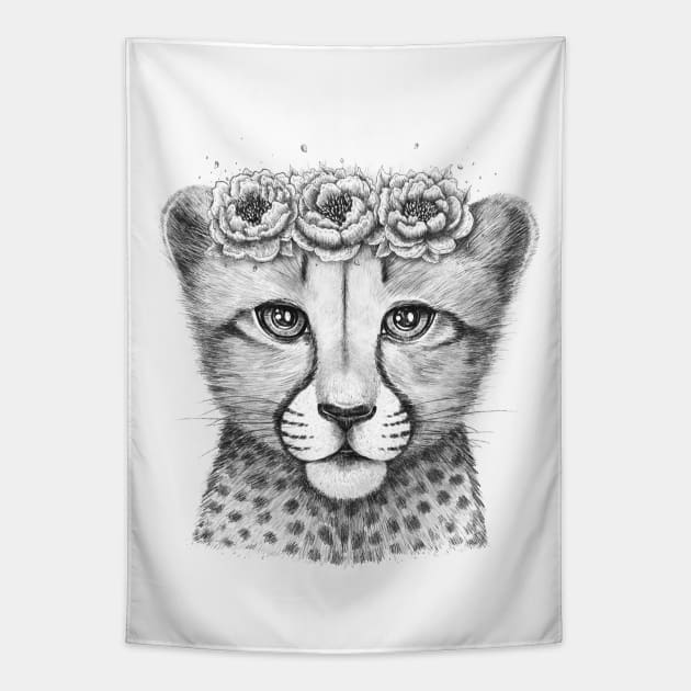 Cheetah cub Tapestry by kodamorkovkart