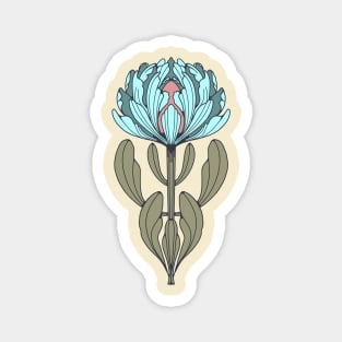 Blue Protea Flower Line Drawing Magnet