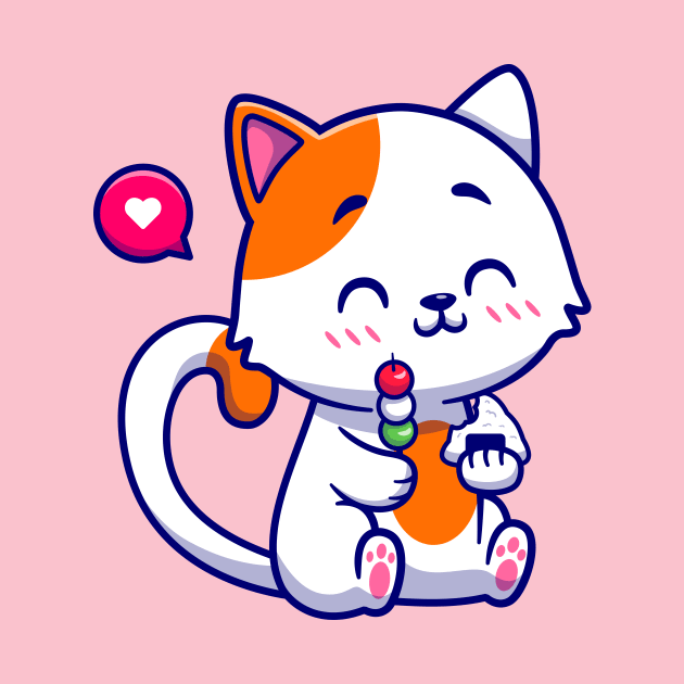 Cute Cat Eating Dango Mochi And Onigiri Cartoon by Catalyst Labs