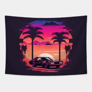 Retro Car in Synthwave Style Tapestry