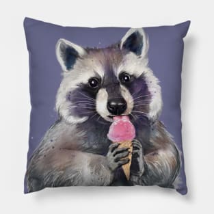 Raccoon eating ice cream Pillow