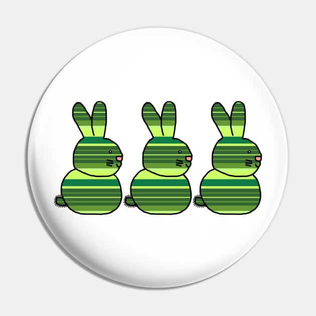 Three Easter Bunnies Green Stripes Pin by ellenhenryart