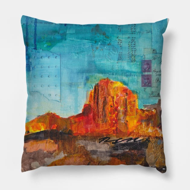 Red rock desert mixed media painting Pillow by kittyvdheuvel