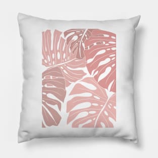 Shades Of Pink Abstract  Monstera Leaves Pillow