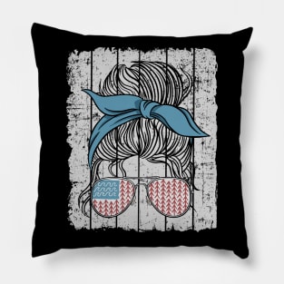 Lake Life Messy Bun Women American Flag Sunglasses Funny Lake Life Pillow